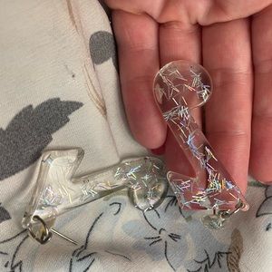 Acrylic Music Note Earrings- Clear Sparkles